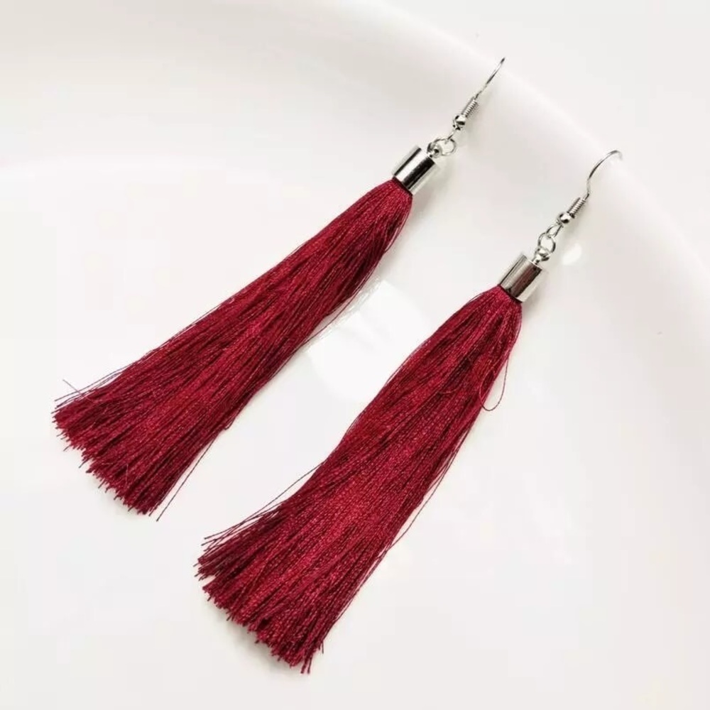 BOGO: Wine Sleek Tassel Earrings